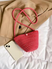 Faux Pearl Decor Straw Bag For Vacation - Hot Pink - View 6