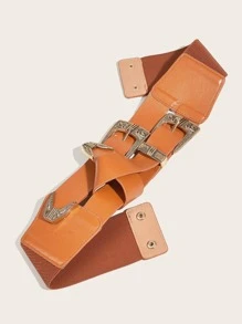 Phụ nữ kết cấu khóa vuông thắt lưng phương Tây cổ điển để trang trí trang phục - Lạc đà - Xem 2