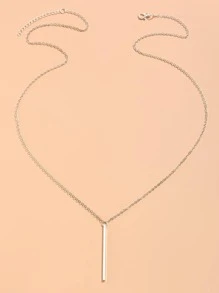 Rectangle Charm Y Lariat Necklace - Silver - View 4