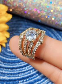 Bộ 3 nhẫn đá Cubic Zirconia tinh tế, quà tặng trang sức cưới, đính hôn, kỷ niệm cho nữ, quà tặng Ngày của Mẹ cho mẹ. - Vàng - Xem 7