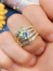 Bộ 3 nhẫn đá Cubic Zirconia tinh tế, quà tặng trang sức cưới, đính hôn, kỷ niệm cho nữ, quà tặng Ngày của Mẹ cho mẹ. - Vàng - Xem 8
