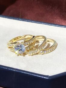 Bộ 3 nhẫn đá Cubic Zirconia tinh tế, quà tặng trang sức cưới, đính hôn, kỷ niệm cho nữ, quà tặng Ngày của Mẹ cho mẹ. - Vàng - Xem 3