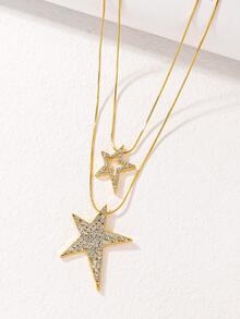 水鑽星形墜飾多層次項鍊 - 金黃色 - 查看 2