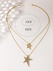 水鑽星形墜飾多層次項鍊 - 金黃色 - 查看 3