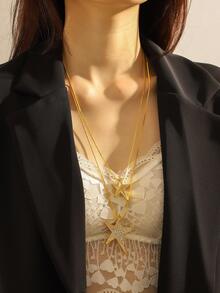 水鑽星形墜飾多層次項鍊 - 金黃色 - 查看 1