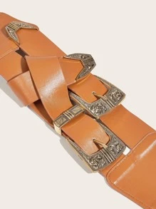 Phụ nữ kết cấu khóa vuông thắt lưng phương Tây cổ điển để trang trí trang phục - Lạc đà - Xem 4