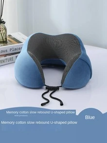 1入組素色U型簡約風絨布旅行枕適合旅行 - 藏蓝色 - 查看 4