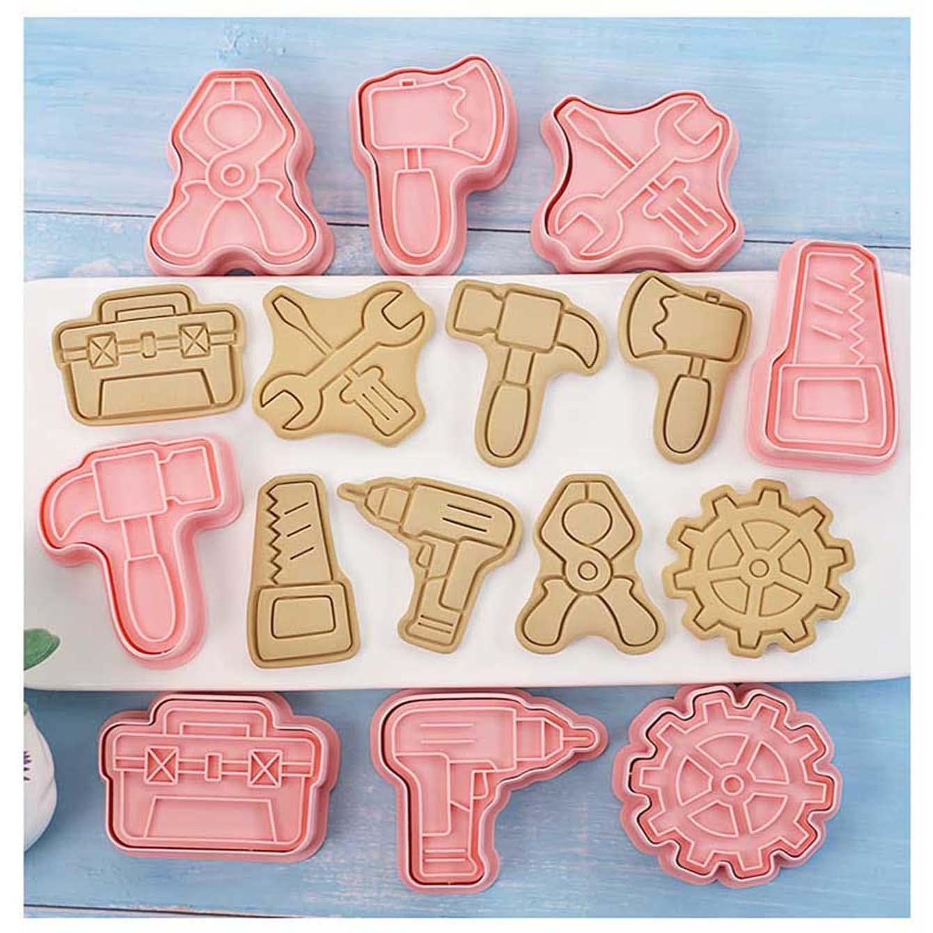 8件套齿轮、机械工具、饼干模具维护工具箱、扳手、塑料饼干模具 - 粉色 - 查看 1