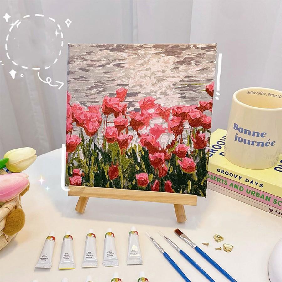 1 套数字油画 DIY 按数字填色风景画手工艺术装饰缓解压力礼物 [包括 2 支画笔] - 玫瑰紅 - 查看 1