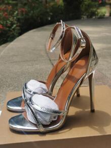 女士踝帶細跟魅力四射銀高跟涼鞋 - 銀色 - 查看 5