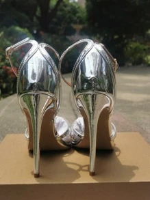 女士踝帶細跟魅力四射銀高跟涼鞋 - 銀色 - 查看 8