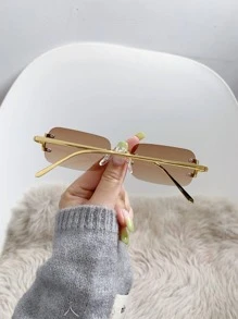 1 par de gafas de moda cuadradas sin marco para mujeres, accesorio de moda de verano, accesorios de playa para mujeres, , básicos para atuendos de mujer de negocios casuales, regalos para vacaciones de verano en la playa, al aire libre, viajes, estilo casual con montura rectangular para salir, volver a la escuela