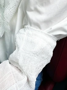 Sun Protective Anti UV White Textured Flounce Cuff Sun Protection Cycling Arm Sleeves - White - View 5