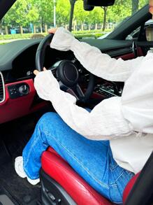 Sun Protective Anti UV White Textured Flounce Cuff Sun Protection Cycling Arm Sleeves - White - View 2