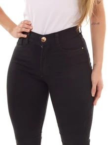 Calça Jeans Skinny Feminina Tecido Preto Algodão Premium Estilo Confortável - Preto - Visão 2
