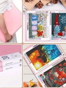 1 thư mục lưu trữ tranh kim cương màu rắn - Hồng - Xem 3