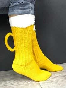 1雙中性3D針織襪子新奇黃色禮物地板襪 - 黃色 - 查看 3
