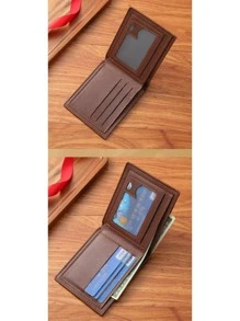 Embossed Detail Small Wallet Letter Graphic PU - Brown - View 2