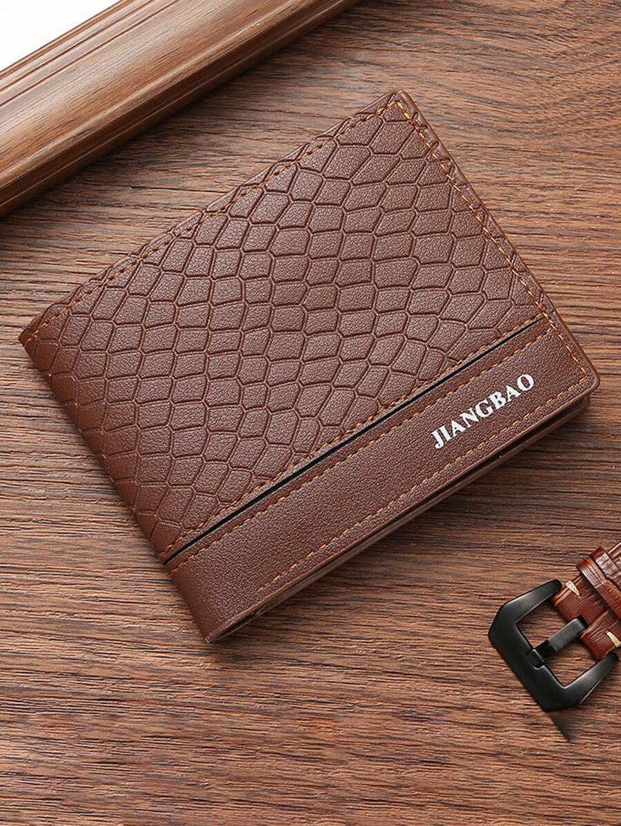 Embossed Detail Small Wallet Letter Graphic PU - Brown - View 1