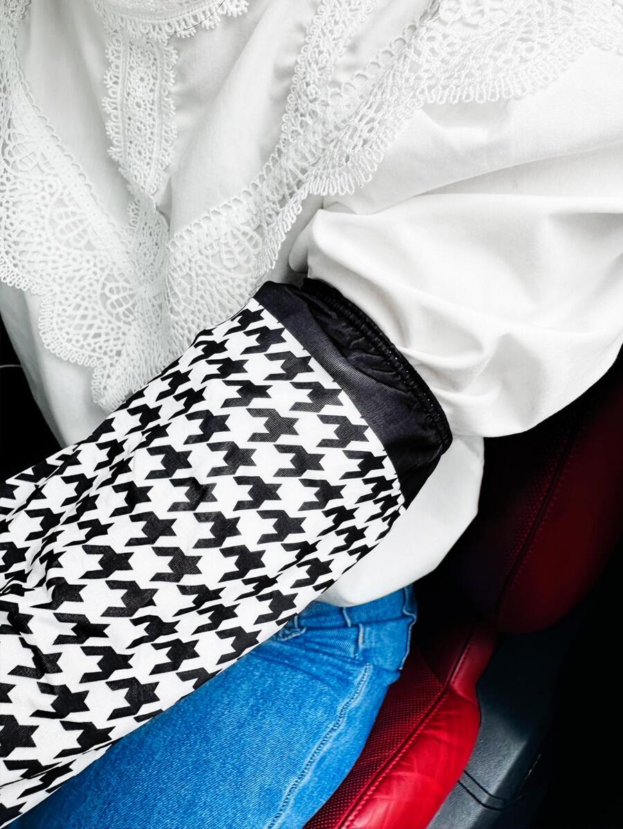 Sun Protective Anti UV Houndstooth Pattern Sun Protection Cycling Ice Sleeves - Black and White - View 1