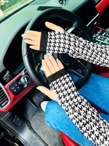 Sun Protective Anti UV Houndstooth Pattern Sun Protection Cycling Ice Sleeves - Black and White - View 2
