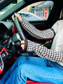 Sun Protective Anti UV Houndstooth Pattern Sun Protection Cycling Ice Sleeves - Black and White - View 4