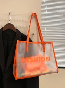 New Women's Frosted Transparent Beach Tote Bag In Orange - Orange - View 2