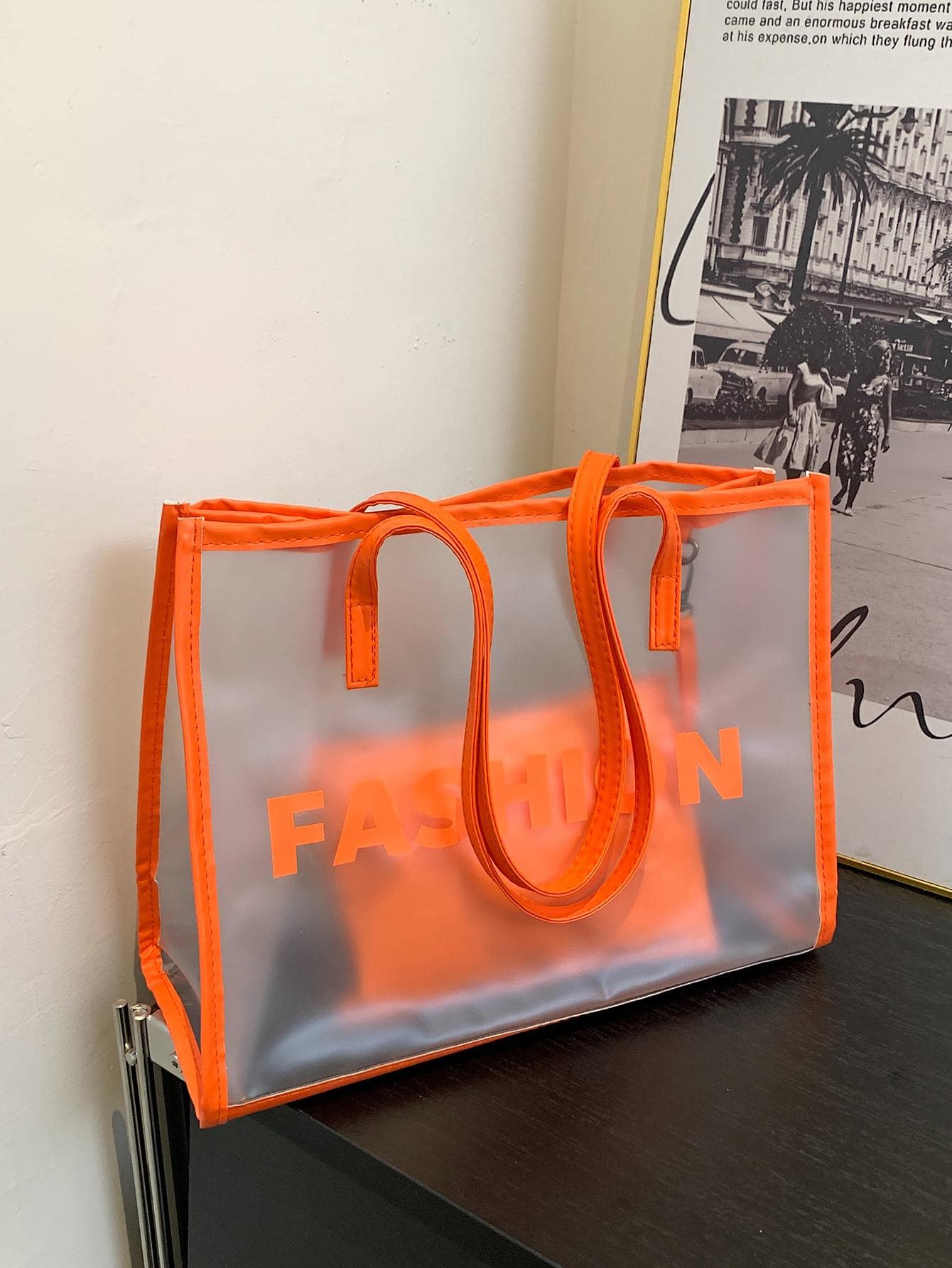 New Women's Frosted Transparent Beach Tote Bag In Orange - Orange - View 1
