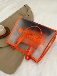 New Women's Frosted Transparent Beach Tote Bag In Orange - Orange - View 5