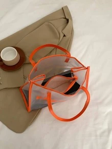 New Women's Frosted Transparent Beach Tote Bag In Orange - Orange - View 8