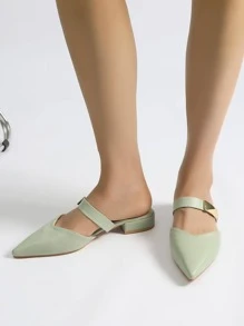 女士金屬裝飾尖頭平底時尚戶外綠色平底鞋