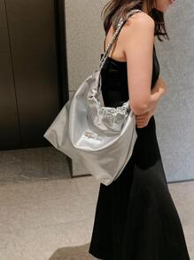 Women's Silver Chain Large Capacity Tote Bag - Silver - View 3