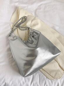 Women's Silver Chain Large Capacity Tote Bag - Silver - View 9