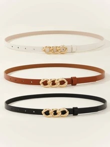 3入組時尚鍍金扣皮帶 - 彩色 - 查看 2