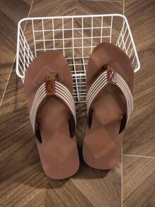 VURNBOIO Men Striped Pattern Flip Flops, Casual Summer Fabric Slippers - Brown - View 4