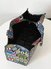 时尚蛇纹图案四季皆宜旅行购物手提包，超大号手提包