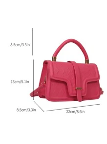 Fashionable Rhombic Embossed Flip Cover Square Bag With Adjustable Shoulder Strap, Crossbody & Handbag - Hot Pink - View 3