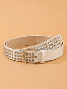 1条银色扣环方形宝塔经典女士腰带，2.8厘米宽PU皮革，适合日常通勤配饰 - 白色 - 查看 1