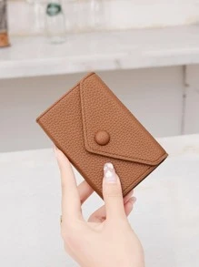 CHARM INFINITE Ví đựng thẻ Litchi dập nổi nhiều khe cắm thẻ Nút trang trí Ví đựng thẻ Ví đựng danh thiếp Ví đựng thẻ tín dụng Ví đựng thẻ Ví nữ Ví mini Ví đựng thẻ Ví đựng thẻ Ví RFID - màu nâu - Xem 3