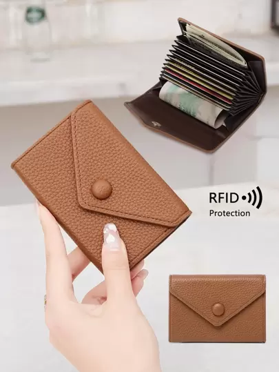 CHARM INFINITE 荔枝压纹 多卡槽 翻盖纽扣装饰 卡夹 卡夹 钱包 名片夹 信用卡夹 卡片夹 女士 女士钱包 迷你钱包 钱包 卡包 射频识别钱包