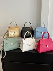 de moda & elegante con cocodrilo en relieve PU ajustable Tira bandolera cuadrado Bolso bandolera con solapa Bolso de mano para verano - Dorado - Ver 1