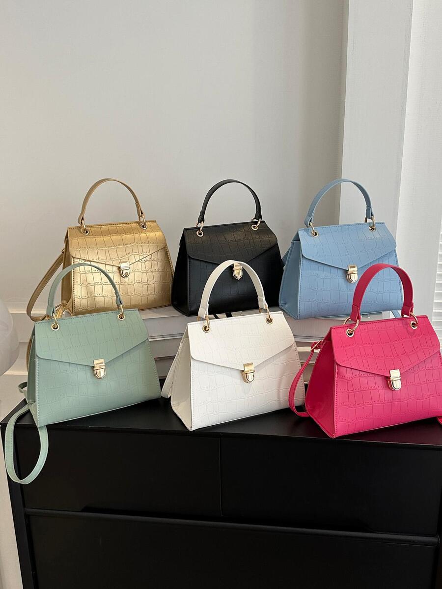 de moda & elegante con cocodrilo en relieve PU ajustable Tira bandolera cuadrado Bolso bandolera con solapa Bolso de mano para verano - Dorado - Ver 1