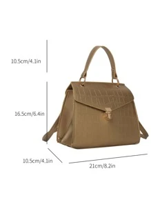 de moda & elegante con cocodrilo en relieve PU ajustable Tira bandolera cuadrado Bolso bandolera con solapa Bolso de mano para verano - Dorado - Ver 3