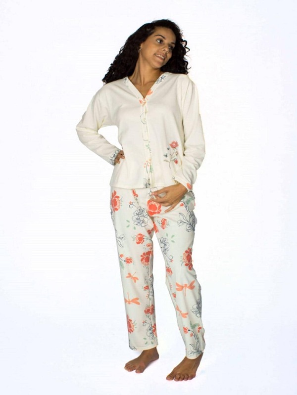 Pijama Moletinho Aberto Calça Floral