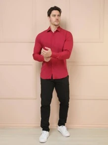 Men Shirts - Burgundy - View 2