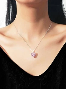 Dije con cadena diseño de corazón y Plata 925, elige color. - Rosa - Ver 1