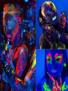 12 Pintura Neon Luminoso Luz Uv  Body Paint Cuerpo Cara - Azul - Ver 1