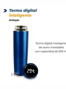 Termo Inteligente Digital, Pantalla Led Táctil, Temperatura y Tapa Hermética, Multicolor, 500 ML - azul real - Ver 2