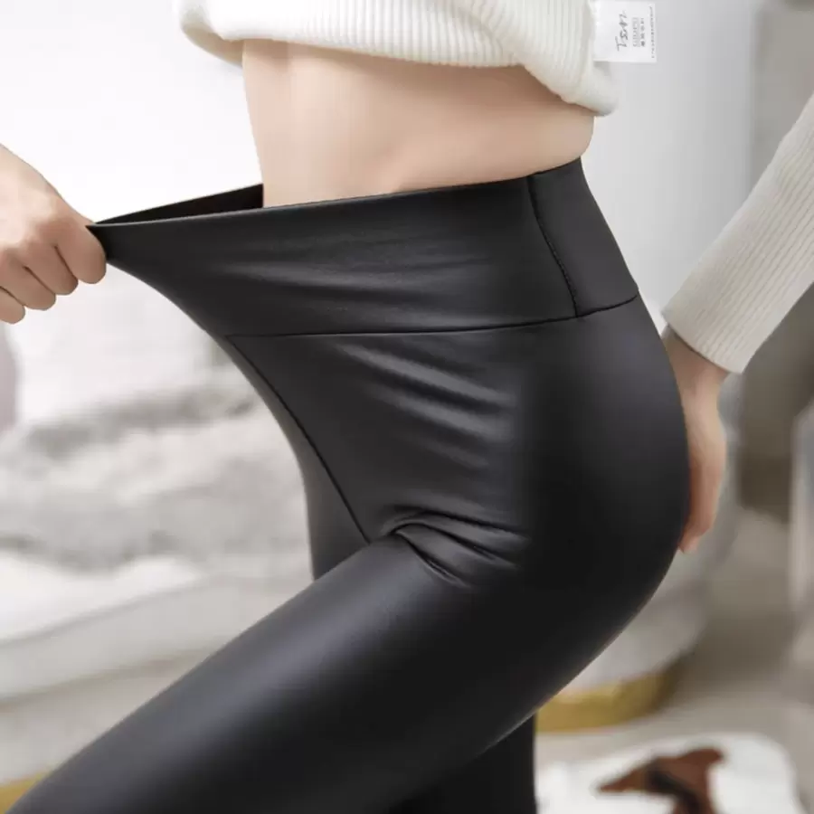 Leggins para mujer PU estilo alto - Negro - Ver 1