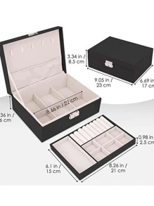 Joyero Organizador de Piel Alhajero 2 Niveles - Negro - Ver 2